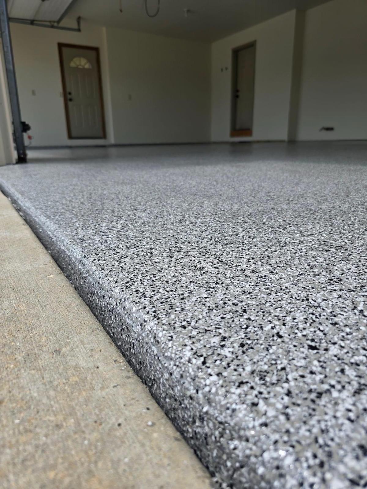 Gray and white flake floor in a garage